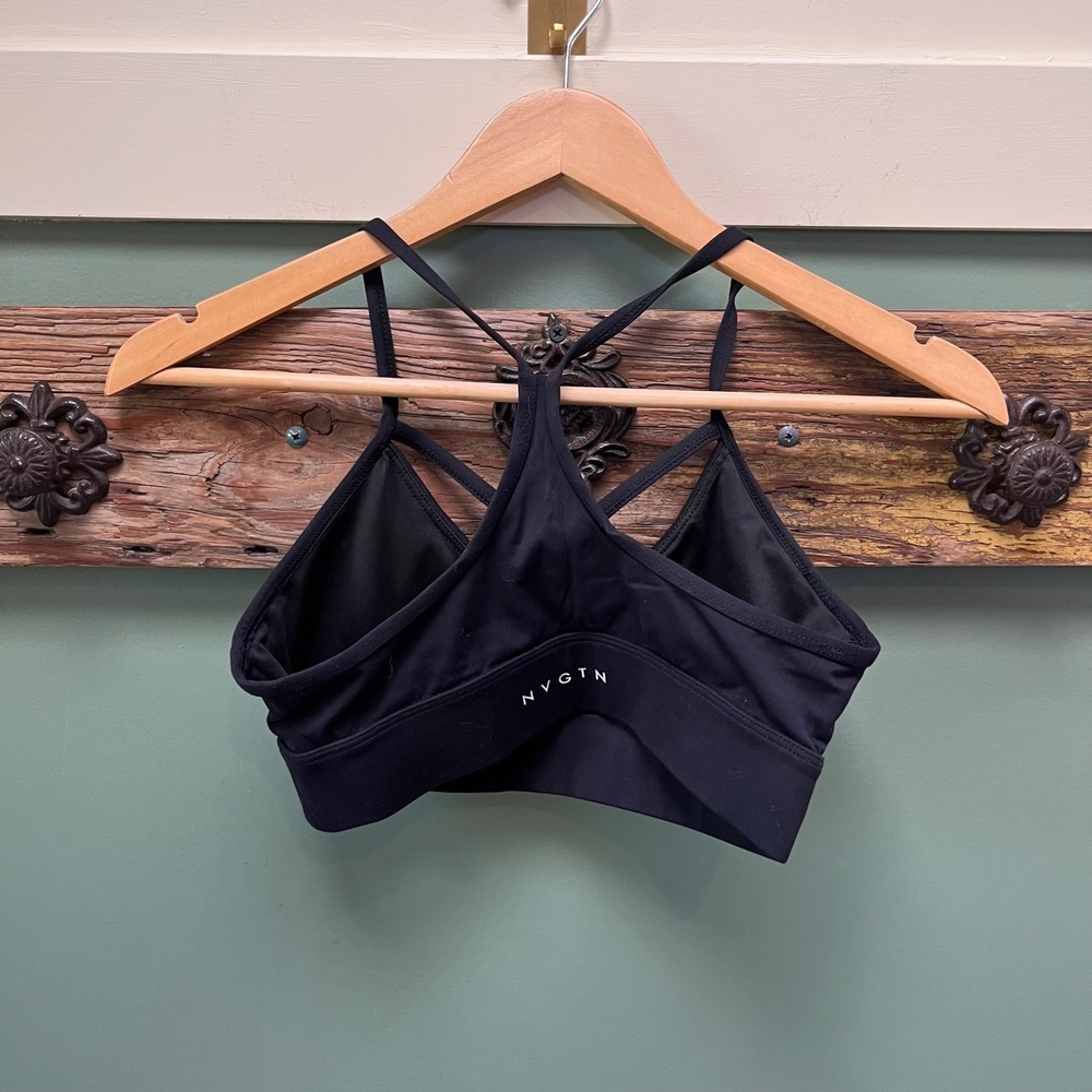 NVGTN Women Black Strappy Racerback Sports Bra Size Small Workout Gym Activewear - Picture 2 of 4